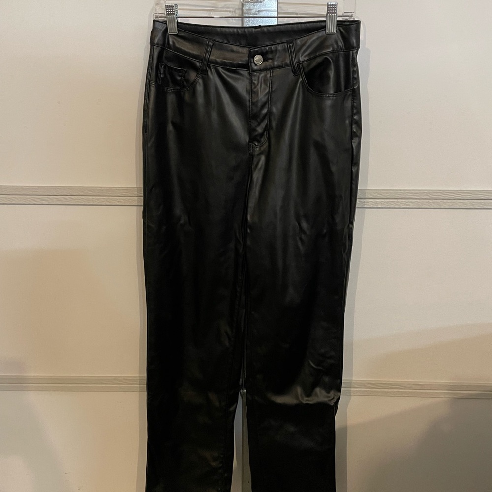 Black Faux Leather Straight Leg Pants